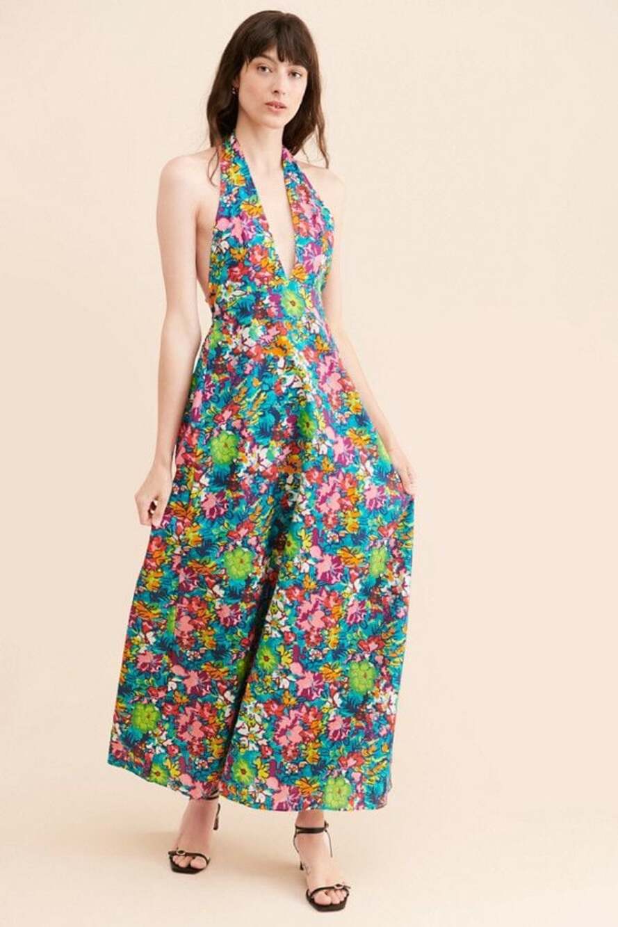 Free People Saffron Maxi Dress Floral Halter Open Back